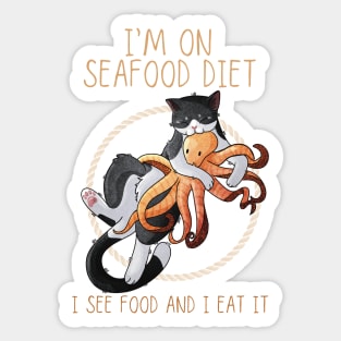 I’m on seafood diet - Tuxedo cat with an Octopu Sticker